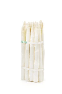 A bunch of White Asparagus tied together.
