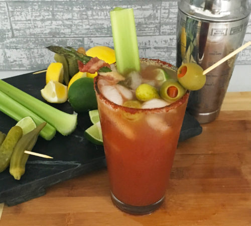 Bloody Mary with Bacon Wrapped Asparagus