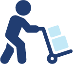 Man pushing dolly with boxes icon