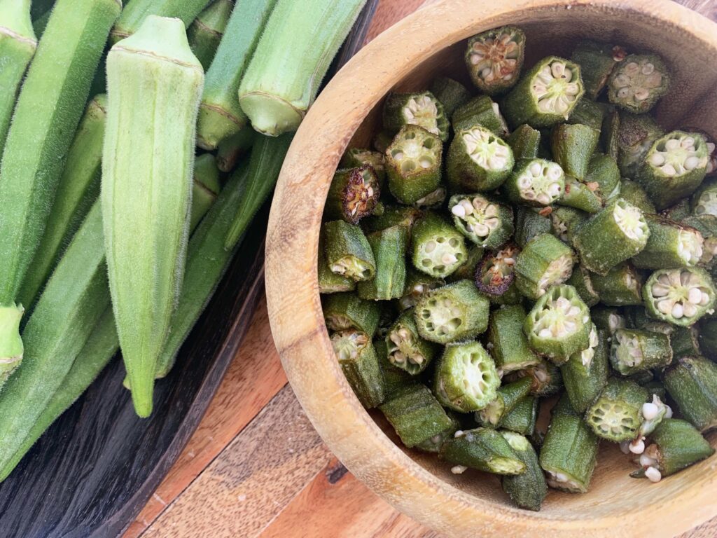A bowl of Roasted Okra