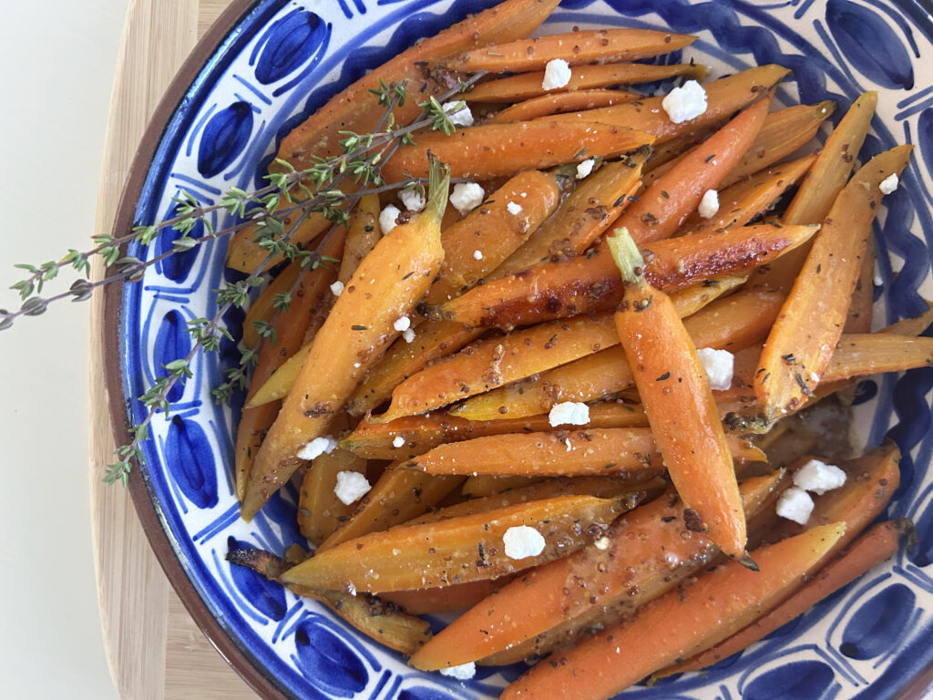 Top View of glazed baby carrots plate
