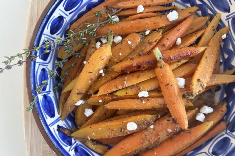 Top View of glazed baby carrots plate